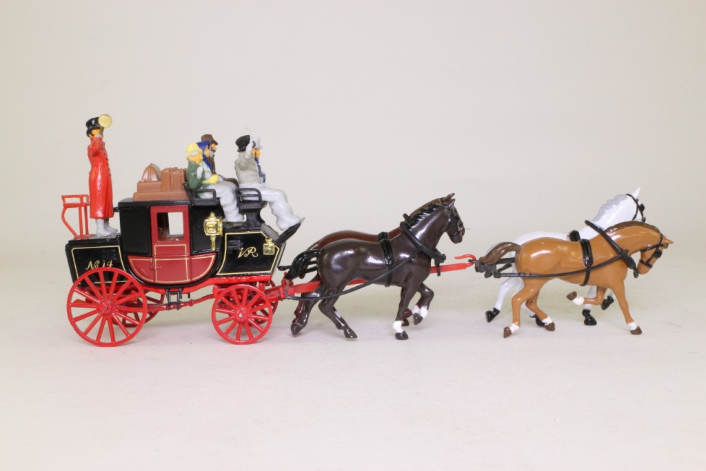 Models of Yesteryear YS-39; 1820 Passenger Coach & Horses; Black & Red